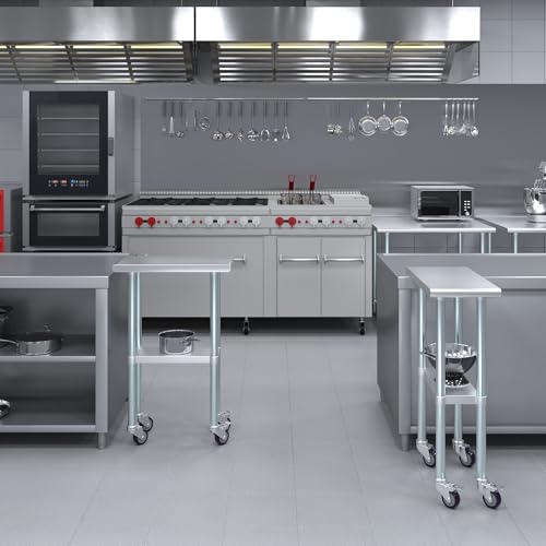 Image of AmGood 12 inch Long x 24 inch Deep Stainless Steel Table with Casters