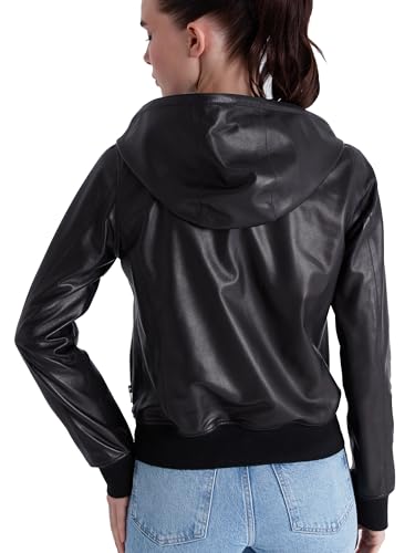 Women's Reversible Genuine Leather Bomber Jacket with Hood - Real Lambskin Leather Jacket with Hood for Women3