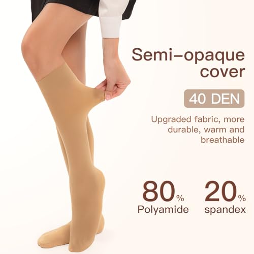 MANZI Women's Knee High Socks 40 Denier Ladies Nylon Semi Opaque Trouser Socks 4 Pairs Knee Stockings