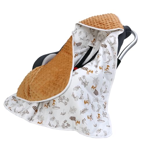 Copertina Invernale Coperta Avvolgente per Ovetto 90x90cm Copertina Neonato per Seggiolino Auto e Passeggino Coperta per Bambini, Bifacciale e Morbida, Conigli