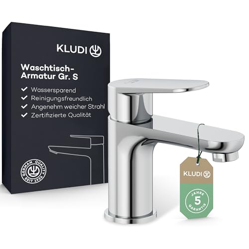 KLUDI - X1 robinet de lavabo, hauteur de bec 75 mm, robinet économiseur d'eau salle de bain noir mat taille S, cartouche en céramique, mitigeur lavabo avec tuyaux de raccordement