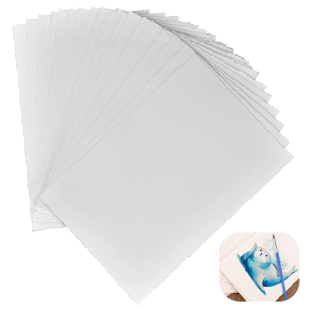 Wanderings Carta Aquarello Rotonda Spessa Fatta a Mano con Bordo Irregolare – 300 GSM – Carta Bianca Pressata a Freddo in Cotone Riciclato – 15 Fogli Sfusi da 15,2 cm