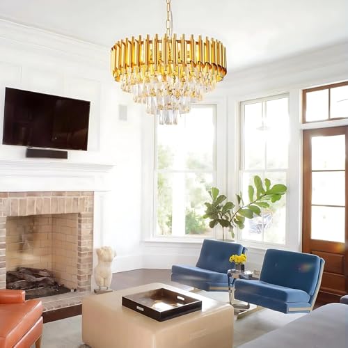 Image of DREAMY DESIGNS Chandelier Lights for Ceiling Gold 500MM 4-Tier K9 Crystal Chandeliers for Living Room with 3 LED Light Mode Ceiling Light for Hall Modern Jhumar Designer Bedroom and Dining Room