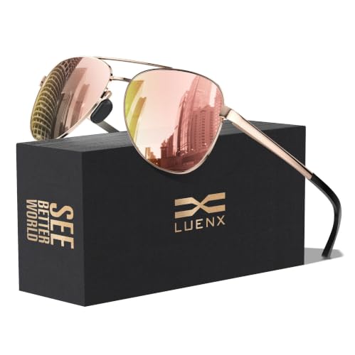 Image of LUENX Aviator Sunglasses for Women Men Polarized Lens Trendy Sun Glasses - UV 400 Protection 60MM with Accessories Driving