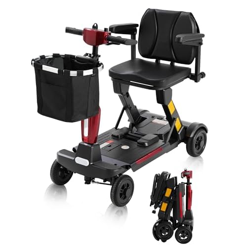 MS02-F 12-30Miles 4 Wheels Foldable Mobility Scooter for Adults&Seniors, 46Lbs Lightweight & 350W Powered Electric Folding Wheelchair, Removable Battery Compact & Convenient for Travel Red M