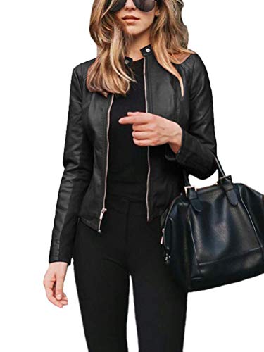 Onsoyours Femme Veste en Cuir PU Bombers Aviateur Moto Blouson Femme Simili Cuir Biker Zippé Chaud Casual Blouson A Noir L
