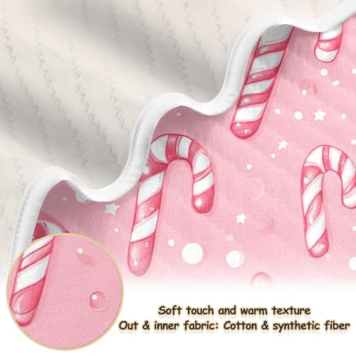 Image of Christmas Pinks Candy Cane Baby Blankets | Soft Warm Crib Stroller Blanket for Toddler Newborn Girls Boys 30x40in