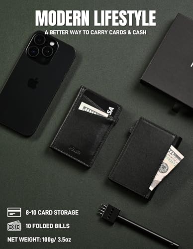 Men's Slim Premium Leather Wallet Pop Up Card Holder RFID Blocking Metal Wallet with Push Button Minimalist Design for Credit Card Holder Magnetic Closure (Black)4