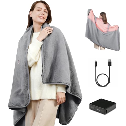 RayoLife Carbon Fiber Heated Blanket with Battery, Large 3-Zone Electric Throw | Machine Washable, Long-Lasting for Home, Camping, Travel, Office