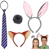 RAOPNHS Partnerkostüme Erwachsene Set – Faschingskostüme Paare mit Hasenohren & Fuchs Kostüm Zubehör – 4-Teilig Haarreif, Schwanz & Krawatte – Witziges Faschingskostüm Paare & Tier Verkleidung