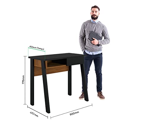 Escrivaninha Bancada de Estudo Click 90 - Preto Fosco/Noce Milano