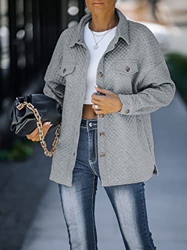 Zesica Women's Casual Long Sleeve Button Down Loose Lightweight Shacket Shirt Jacket Coat Outerwear With Pockets,Lightgrey,Medium #TOP2