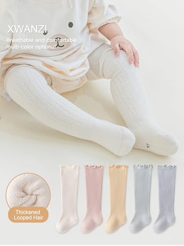 Girls Keen High Socks Ribbed Cuffs Ruffed Crew Socks Solid Classical Fashion Socks for Girls 5 Pairs2