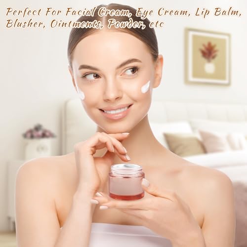 12 Pcs 60g/2oz Glass Cosmetic Jars Refillable Cream Bottle Containers Empty Sample Vials Jar with Rose Gold Lid for Eye Cream Lotion Ointments Lip Balm Scrub - Pink4
