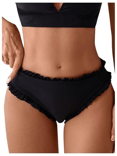 SOLY HUX Bikini Bottoms for Women Frill Trim Swimsuit Bottom Summer Beach Swim Briefs