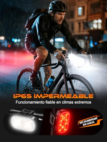 ISEYOU Luz Bicicleta Delantera, Súper Delgado Luces Bicicleta Delantera y Trasera USB-C Recargable, 5+6 Modos y IP65 Impermeable, Fácil de Montar, Ideal para Ciclismo de Montaña y Carretera Nocturna - imagen 4