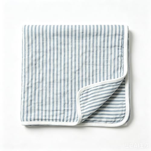 Image of Ultra Soft 6-Layer Cotton Muslin Baby Blanket 41 inchx41 inch Breathable Lightweight Swaddle Blankets for Baby Boys Toddlers Newborn Birthday Gift Blue Striped Jacquard