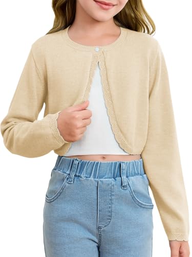 La Mejor Lista de Cárdigans para Niña los más solicitados. 41 Cárdigan de manga larga para niñas, suéter de punto con botones para niños, Beige, 11-12 Años