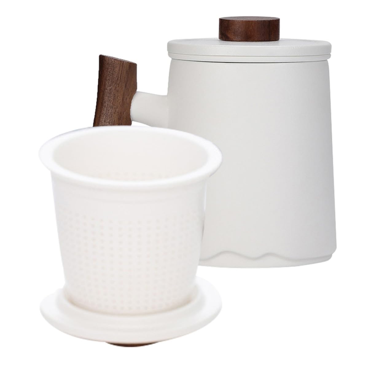 Operitacx Mug Céramique avec Infuseur et Poignée Bois Tasse à Thé Filtrante Élégante pour Maison Bureau et Restaurant Réutilisable et Résistante
