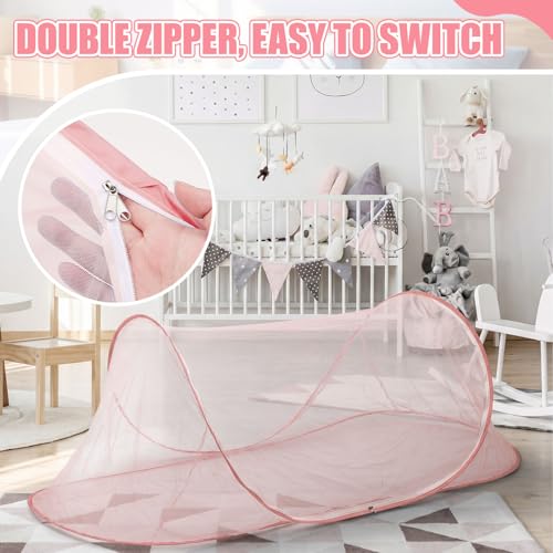 Image of Large Pop up Mosquito Net for Camping Portable Foldable Mosquito Tent Bug Net Bed Travel Patio Outdoor 78 x 31 x 22 Inch Bug Netting Mesh Tent Canopy for Adults Baby Bedroom, Pink
