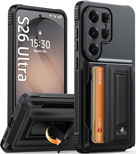 Oterkin for Samsung Galaxy S26 Ultra Wallet Case [4-5 Card Holder] [Kickstand] [RFID Blocking] [Full Camera Protection] [Military Grade Protection] Shockproof Rugged Phone Case for S26 Ultra Black