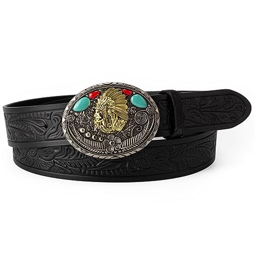 Ceinture western en cuir homme avec boucle amérindienne ajustable