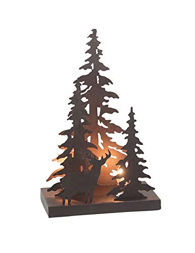 Image of Rustic Brown Finished Metal Solo Buck Deer in Forest Silhouette Ambient Light Accent Lamp Lodge Decor