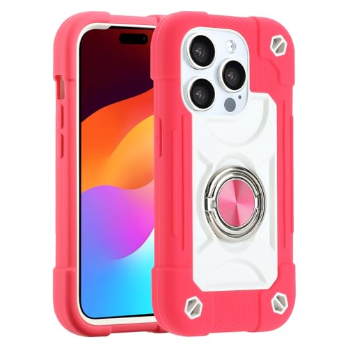 Image of MARKILL Compatible with iPhone with Built-in 360Rotating Ring Stand, Military Grade Drop Protection Full Body Rugged Heavy Duty Case Durable Cover (Hot Pink, iPhone 15 Pro Max 6.7 inch)
