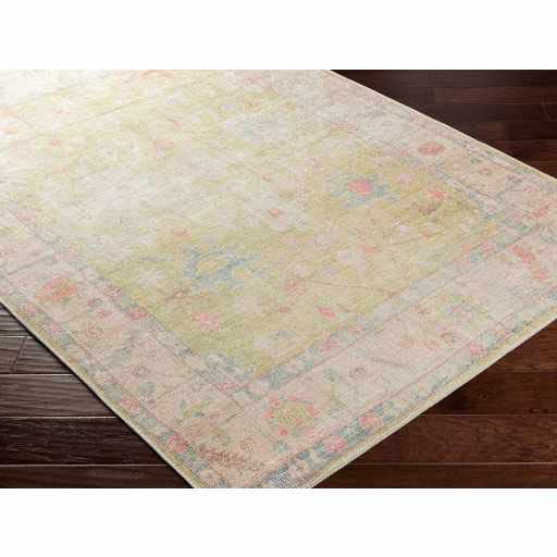 Image of Hauteloom Zinnia Vintage Distressed Faded Area Rug - Oriental Bohemian Turkish Floral Carpet - Machine Washable Rug - Stain Resistant - Pet Friendly - Pink, Green, Blue - 5'3 inch x 7' (5x7)