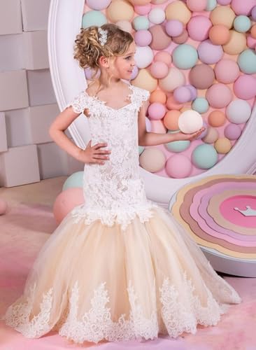 Mermaid Flower Girl Dress Off Shoulder Lace Tulle Pageant Dresses for Girls Princess Flower Girl Dresses for Wedding2