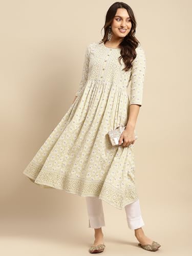 Image of rangita Rayon Calf Length Printed Flared Kurti for Women | Kurta for Women