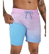BOJIN Mens Swim Trunks with Compression Liner 5.5 Inch Inseam Bathing Suits Beach Board Shorts wi...