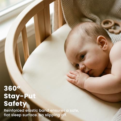 Image of Konssy 3 Pack Stretchy Bassinet Sheets for Baby Girl Boy, Soft Breathable Baby Bassinet Mattress Sheets Fit for Hourglass Oval Cradle, Moses Basket Rectangle Mattress (Garden Sage)