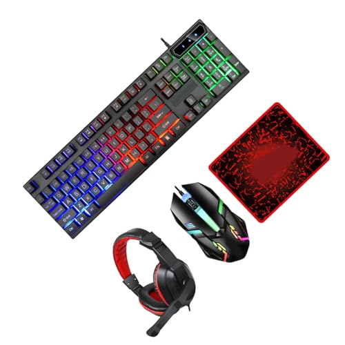 Pack clavier souris gaming filaire ABOOFAN avec casque et tapis de jeu