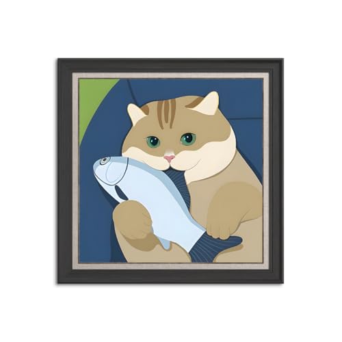 ?抽象 油絵 水彩 木枠付きの完成品 ワインと猫 黒猫 おしゃれ 絵画 インテリア 北欧 イラスト マット紙 艶消し アートパネル 額 フレーム デザイン 壁掛け 風景 グッズ 引越し ギフト 新築祝い (60x60cm(24x24in),J)