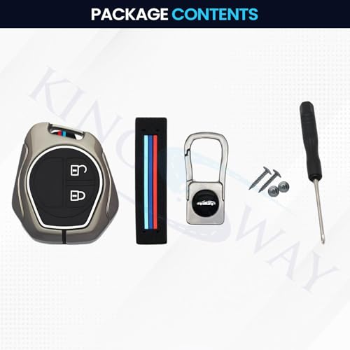 Image of KINGSWAY Maruti Suzuki Car Key Cover and Keychain Perfect Shape and Compatible with 2 Buttons Smart Key of All Maruti Suzuki Cars, Remote Key Shell, Car Key Chain Cover, 360 Protection, Gunmetal Grey