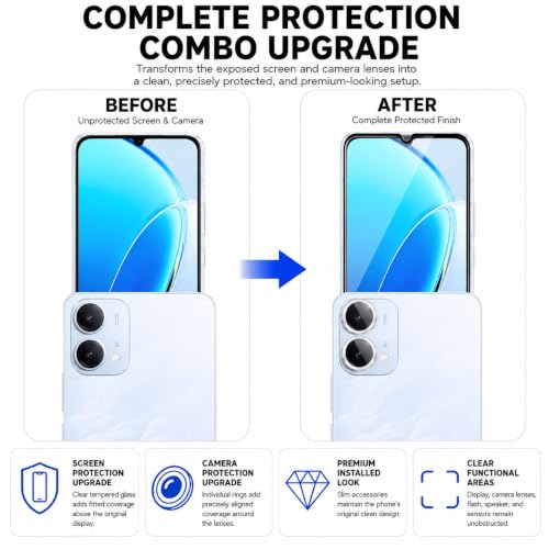 Image of FIRST MART Tempered Glass for Vivo T5 Lite 5G with Silver Camera Ring Guard & Installation Kit | HD Clear Edge-to-Edge Screen Protector, Scratch Resistant, Case-Friendly | Pack of 1