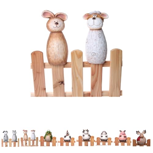 Klocke Dekorationsbedarf Keramik Zaunfigur Lustiger Zaunhocker wetterfest für Gartenzaun Pfähle & Balkon Handbemalte Tierfigur Gartendeko (1 Stück - Schaf/Hase - 11 x 9 5 x 23 cm)