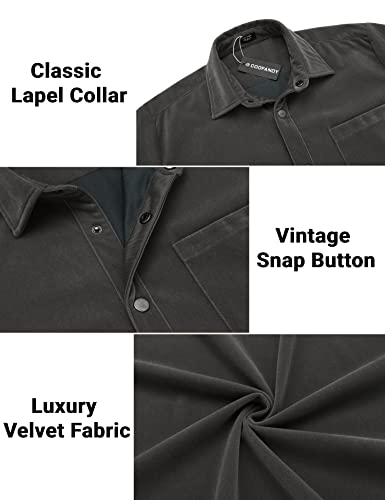 Coofandy Men's Snap Buttons Work Shirt Vintage Jacket Lightweight Suede Shirt Jacket Dark Grey #TOP4