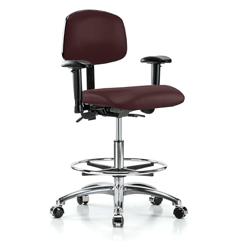 Image of Perch Chrome Task Chair with Foot Ring, Rolling, 21.5 inch-29 inch, Burgundy Fabric