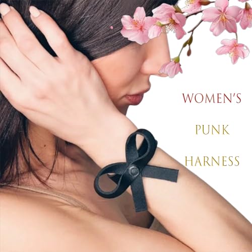 Adjustable Women's Fashion Leather bow Restraints- Ideal for Dresses, Jeans and Jackets, Black Faux Leather Bow Bracelet – Adjustable Cuff Wristband for Women & Men2