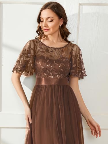 Image of Ever-Pretty Sequin Formal Prom Dresses for Women Ruffle Sleeves Empire Waist A-Line Long Mother of Bride Dress 00904