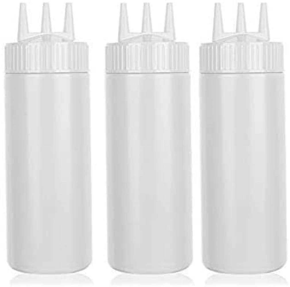 GOOD STUFF Squeeze Bottle 3 Hole Ketchup Mustard Salad Dressing Seasoning Squeezer Suitable for Family Restaurant Bakery (800ml) (3Pcs White)