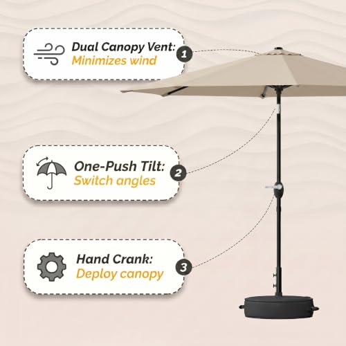 Image of Greesum 9FT Outdoor Patio Umbrella, Table Umbrella for Yard, Market, Heavy-Duty Waterproof Pool Umbrella with 8 Sturdy Ribs, UV Protection for Beach, Deck, Garden, Backyard