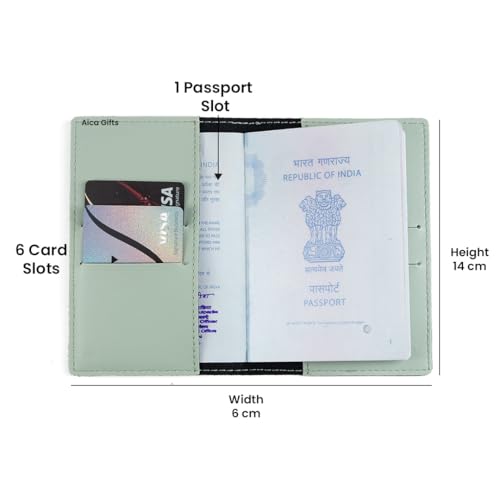 Image of AICA Personalised Name & Charm Leather Passport Cover Holder for Men & Women (Mintgreen)|Gifts for Woman | Gift for Man |Passport Cover for Men| Diwali Gifts for Family and Friends| Travel Accessories
