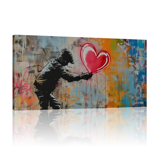 Oeuvre de graffiti Banksy sur toile haut de gamme 35x75cm avec châssis
