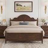 Cozyman Traditional Solid Wood Bed Frame Queen Size with Arched Headboard & Roman Column Accents, Wooden Platform Bed Frame, Wood Slat Support, No Box Spring Needed, Easy Assembly, Dark Walnut Color