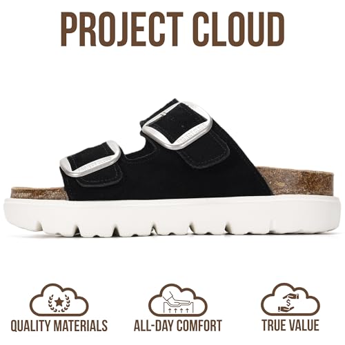Image of Project Cloud 100% Genuine Leather Platform Sandals Women Footwear - Wedge Chunky Slides for Women 2026 with Memory Foam Insole & Cork Footbed Womens Sandals (GreeceChunky)