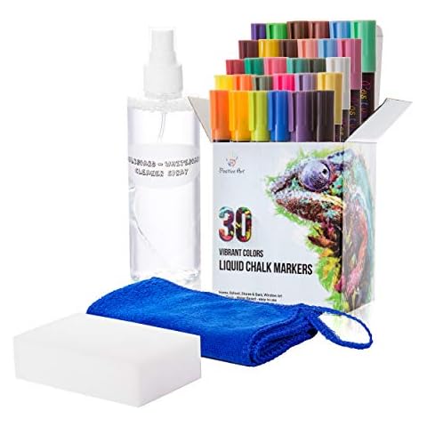 Positive Art Liquid Chalk Markers 30 Colors Bright Colors, Painting and Drawing For Kids and Adults, Window and Board Art For Bistros, Bars - Reversible Tip (Chalk Markers With Cleaner Set) Cover