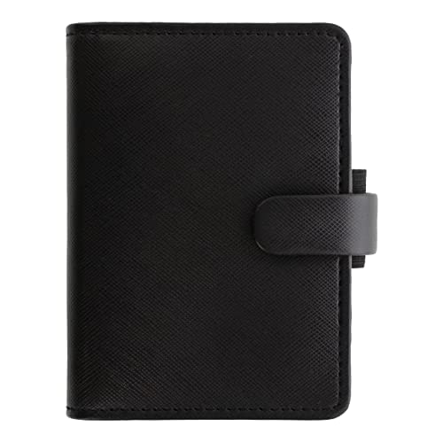 Filofax Saffiano Organizer, Mini Size, Black - Cross-Grain, Leather-Look, Five Rings, Week-to-View Calendar Diary, Multilingual, 2025 (C028771-25)